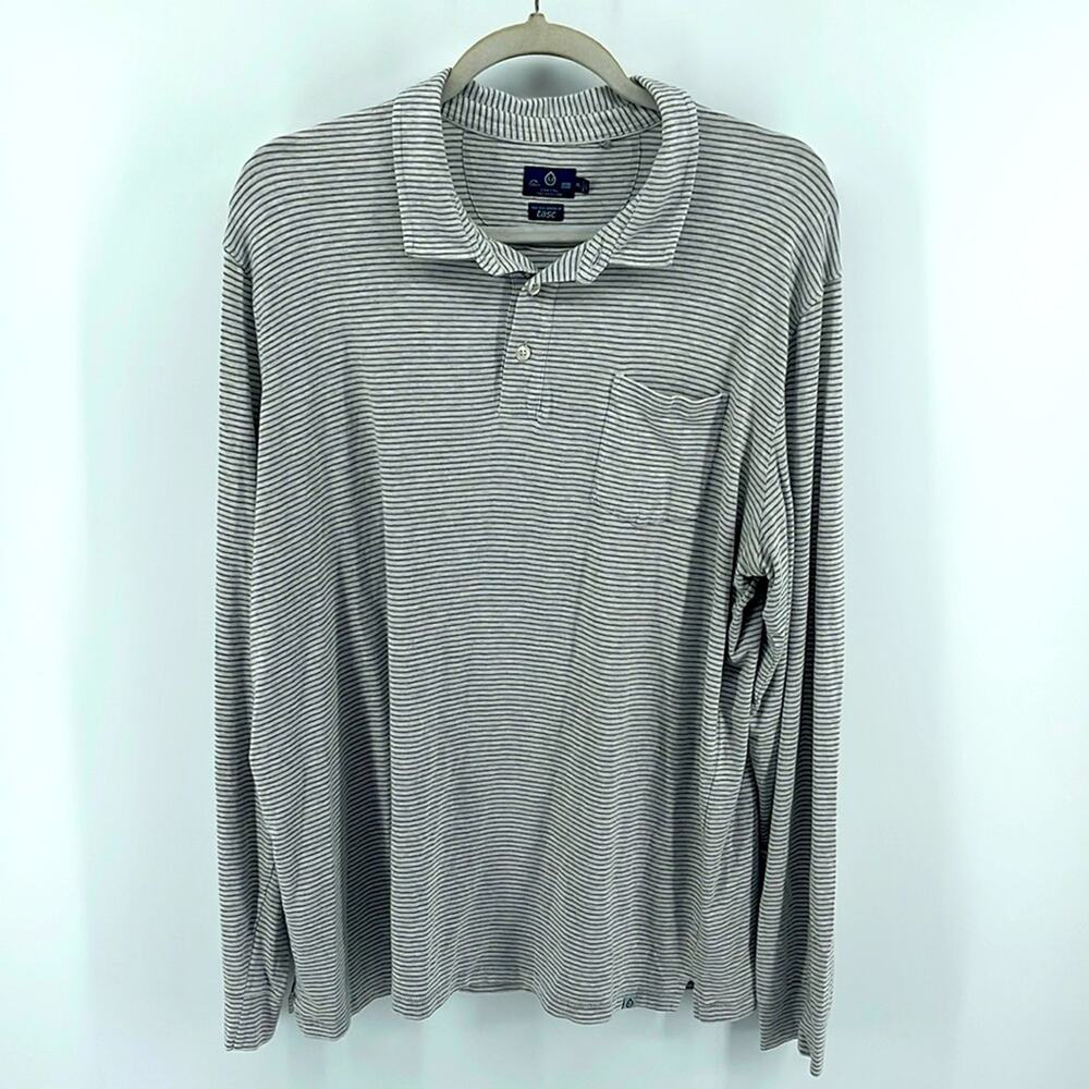 TASC Performance Coastal Collection cotton bamboo striped long sleeve polo shirt